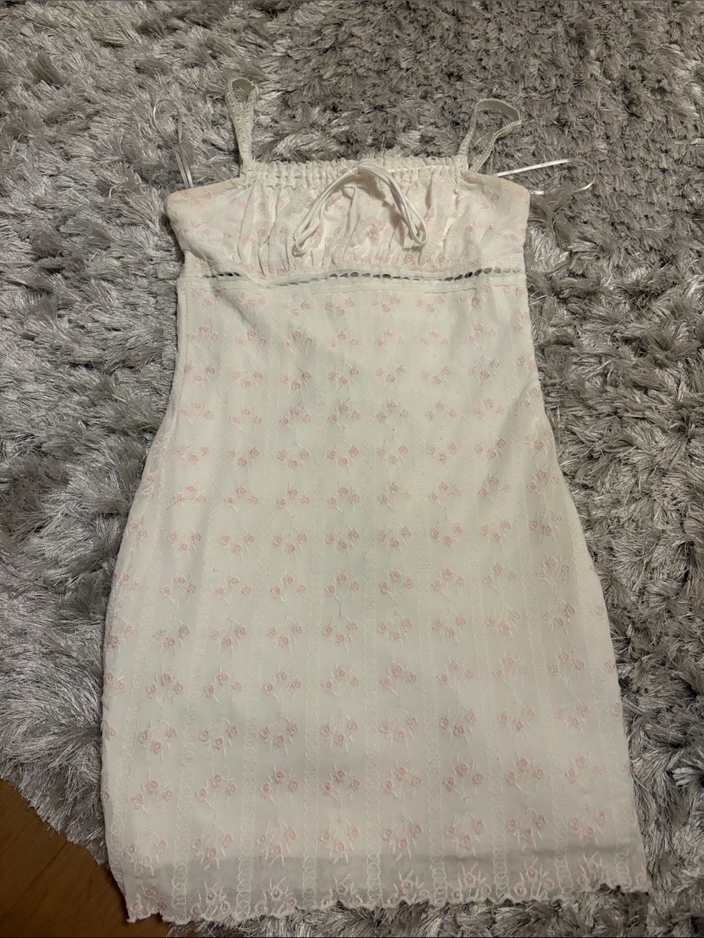 White & Pink Floral Lace Going Out Dress